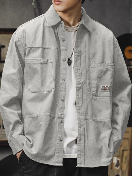 Men'S Vintage Olive Green Work Shirt - Loose Fit Long Sleeve Casual Button-Up with Multiple Pockets, Non-Stretch Fabric, Ideal for Spring/Fall, Casual Attire|Vintage Style Shirt|Durable Fabric Shirt