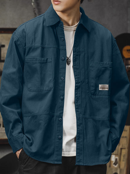 Men'S Vintage Olive Green Work Shirt - Loose Fit Long Sleeve Casual Button-Up with Multiple Pockets, Non-Stretch Fabric, Ideal for Spring/Fall, Casual Attire|Vintage Style Shirt|Durable Fabric Shirt