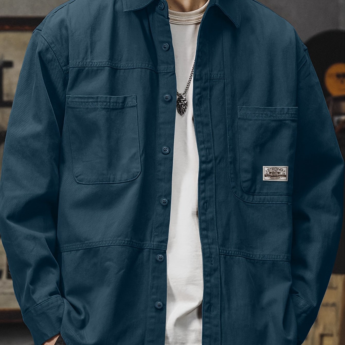 Men'S Vintage Olive Green Work Shirt - Loose Fit Long Sleeve Casual Button-Up with Multiple Pockets, Non-Stretch Fabric, Ideal for Spring/Fall, Casual Attire|Vintage Style Shirt|Durable Fabric Shirt